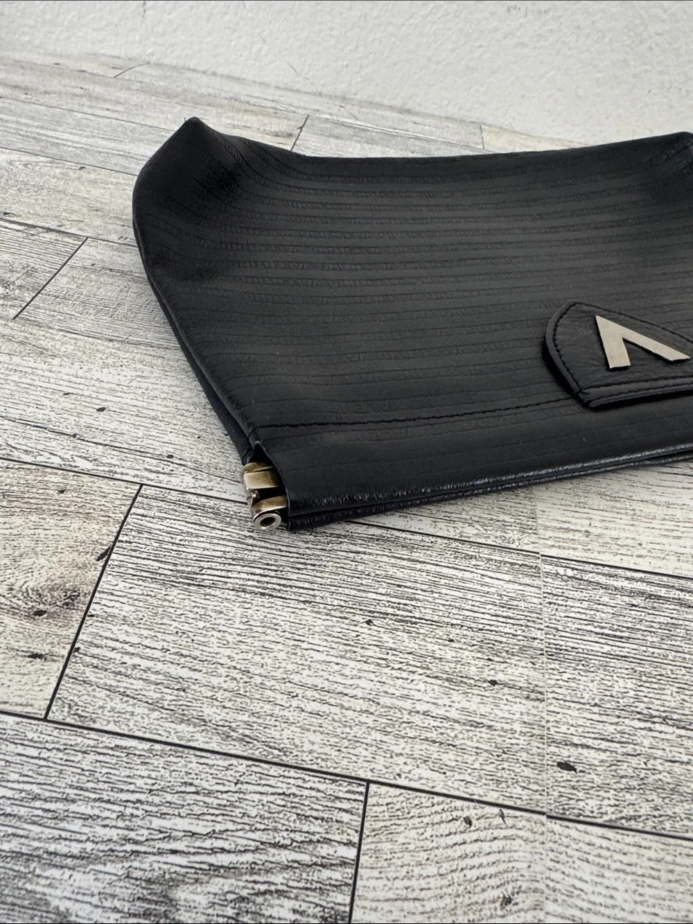 Vintage Mario Valentino Black Leather Logo Embossed Clutch